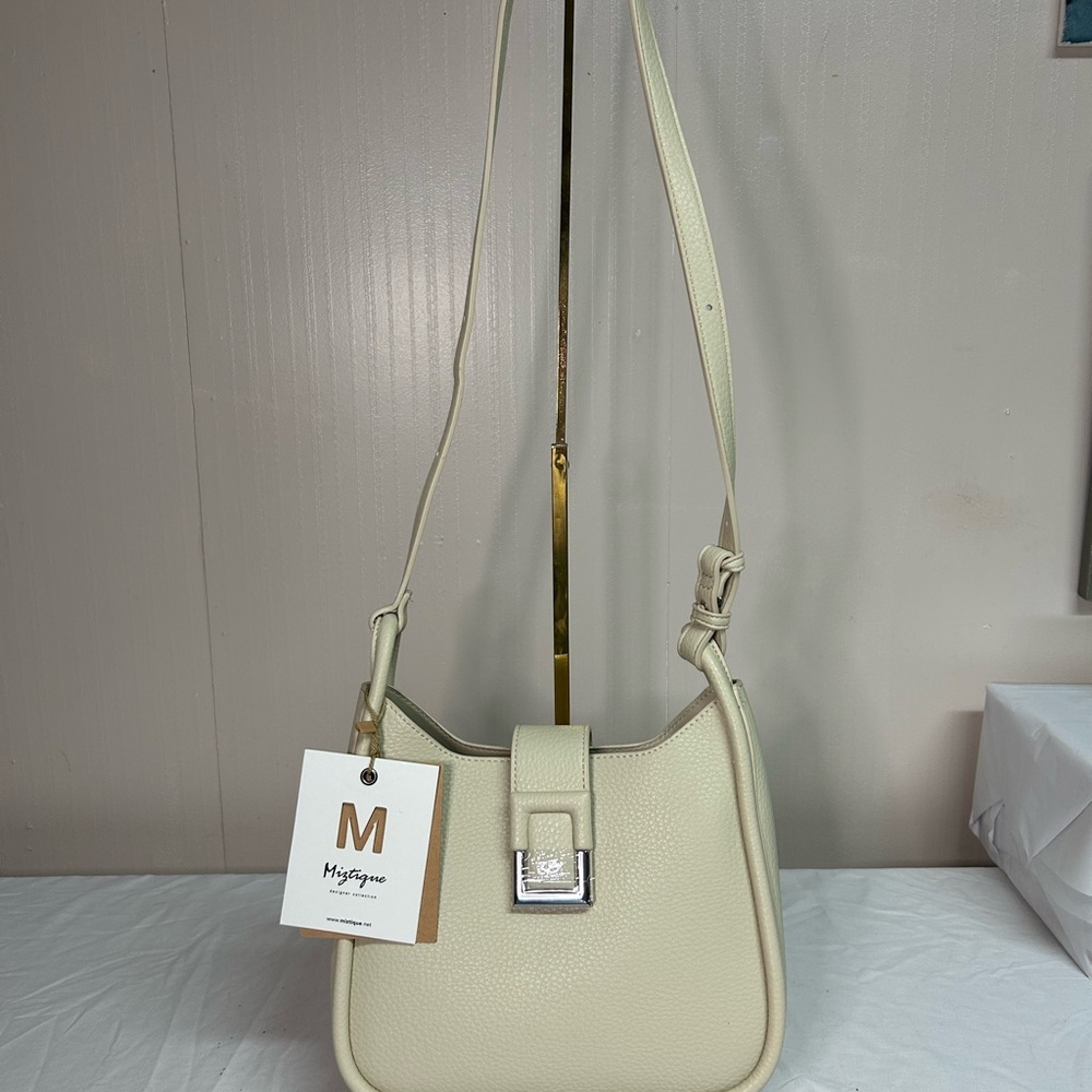 Signature Cream Textured Shoulder Bag with Crescent Shape-NWT